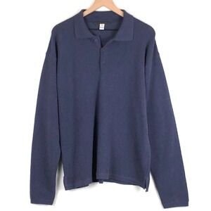 PERUVIAN CONNECTION 100% Alpaca Knit Polo Sweater Men's XL Blue L/S Luxury EUC